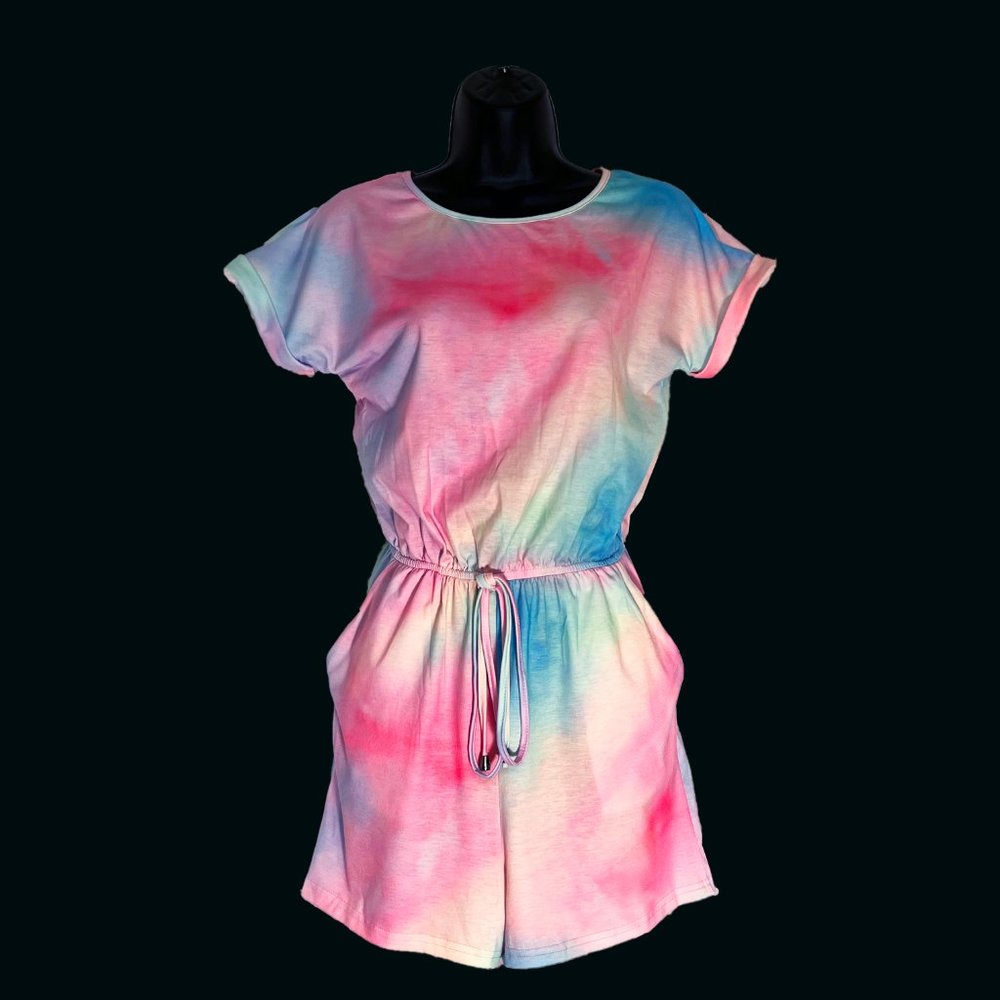 Tie Dye Romper Jumpsuit Loose Casual Playsuit with Pockets PJ's High Waisted